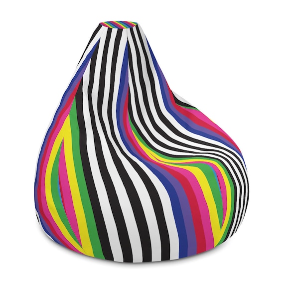 The Black and White Collection: Striped All-Over Print Bean Bag Chair w/ filling