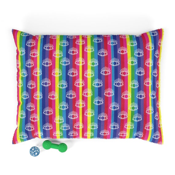 Eye See You Pet Bed Rainbow Striped Pillow for Animals