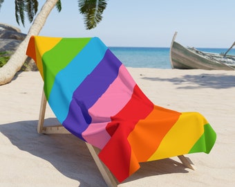 Rainbow Striped Beach Towel - Printed Towel - Multi-Colored - Pool or Beach - Soft