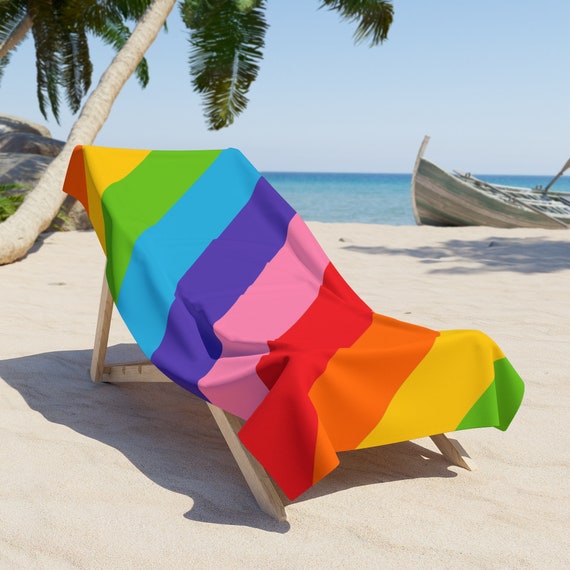 Rainbow Striped Beach Towel - Printed Towel - Multi-Colored - Pool or Beach - Soft