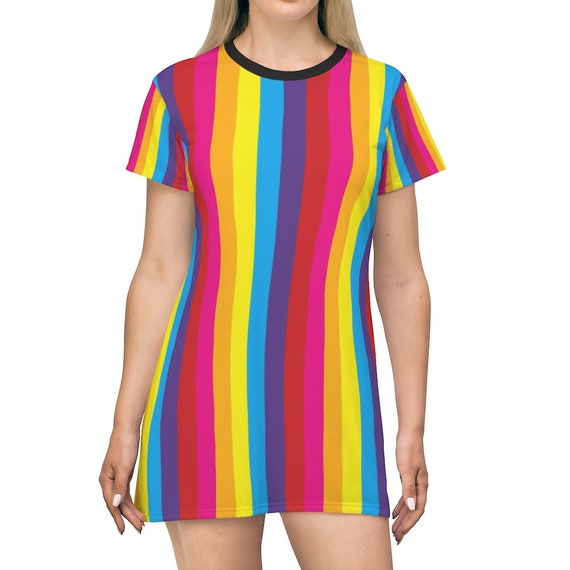 Rainbow Striped All Over Print T-Shirt Dress