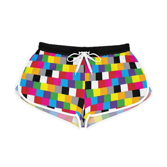 Women's Relaxed Shorts - Multi Colored Pixel Block Collection - Fun for Everyone - Summer Shorts - Pool and Beach Wear