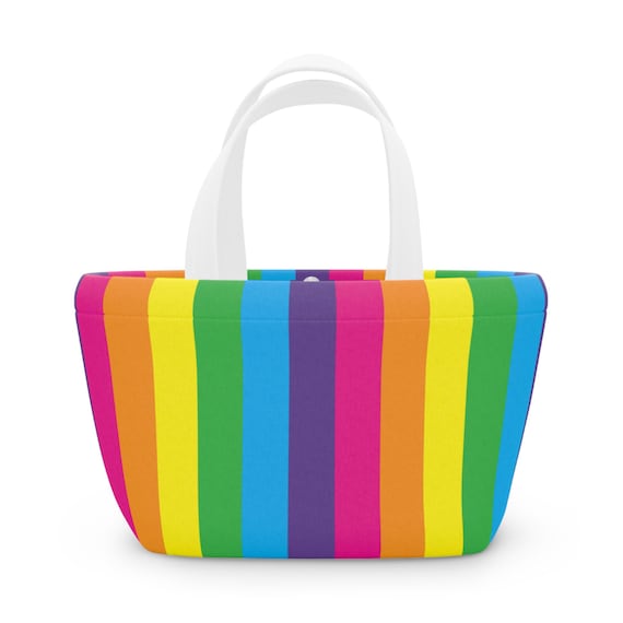 Vibrant Rainbow Lunch Bag, Colorful Tote for School, Picnic Essentials, Reusable Lunch Container, Gift for All Occasions