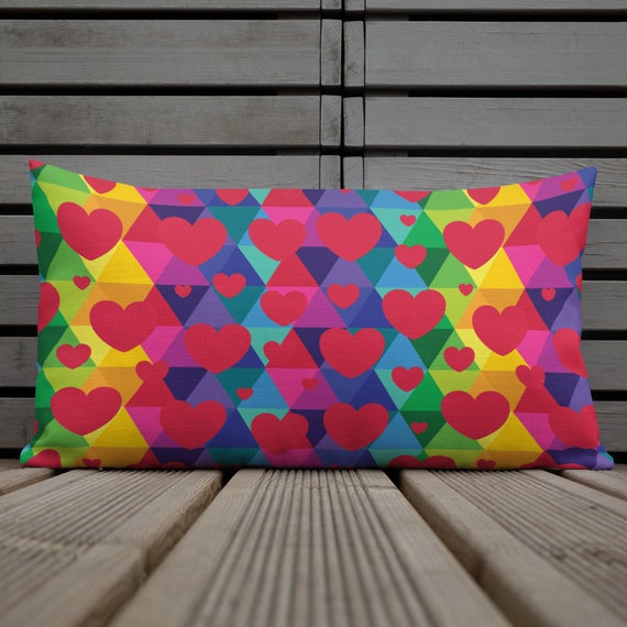 Colorful Hearts Premium Pillow for Valentines Lovers Decor