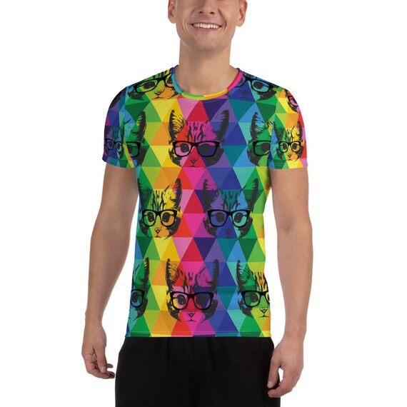 Funny Cat with Glasses  All-Over Print Men's Athletic T-shirt