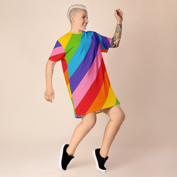 Rainbow Striped T-shirt dress