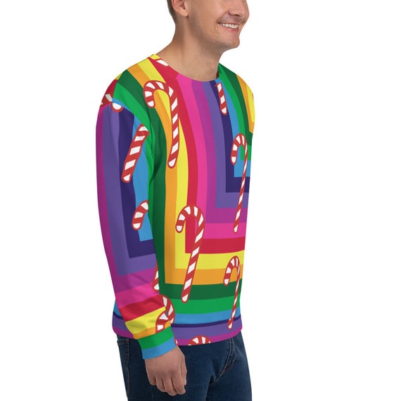 Rainbow Christmas Candy Cane Unisex Sweatshirt