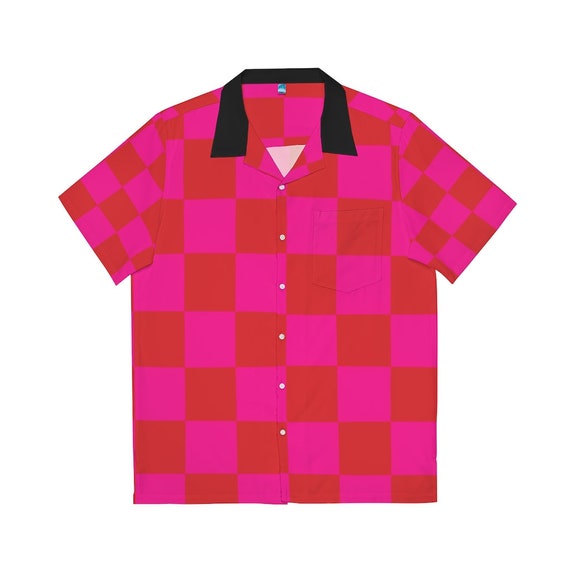 Red and Pink Checkered Men's Hawaiian Shirt