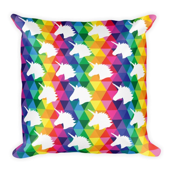 Unicorn Square Pillow Colorful Rainbow Pillow