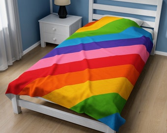 Rainbow Striped Velveteen Plush Blanket