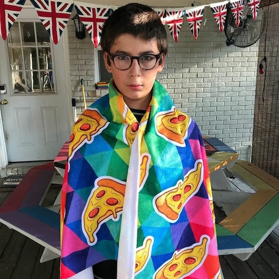 Colorful Pizza Towel for the Pool or Beach Gift for Birthday Rainbow Towel
