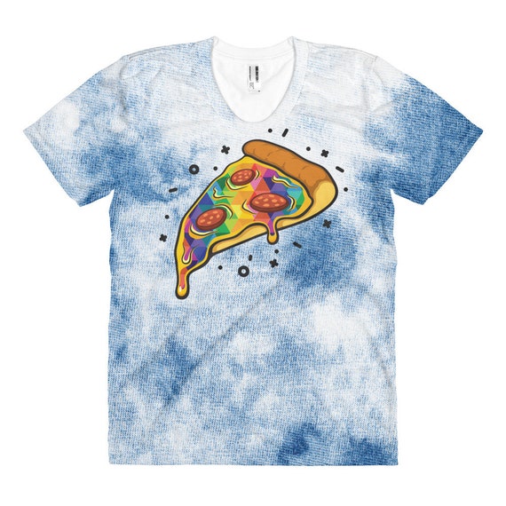 Pizza Tie Dye Blue Acid Wash Women's sublimation t-shirt for Pizza Lovers or as Pizza Gift