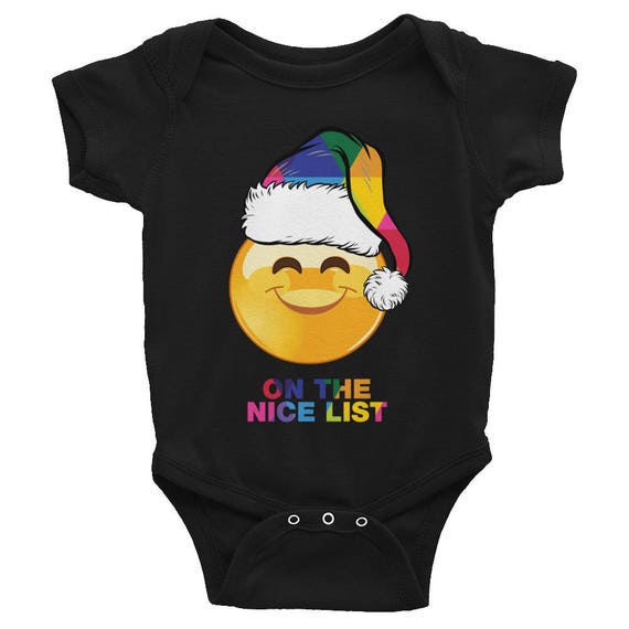 Smiley Face Bodysuit Infant Apparel Happy Face Snapsuit Christmas Baby Funny Baby Santa Hat On the Nice List Baby Gift for Mom