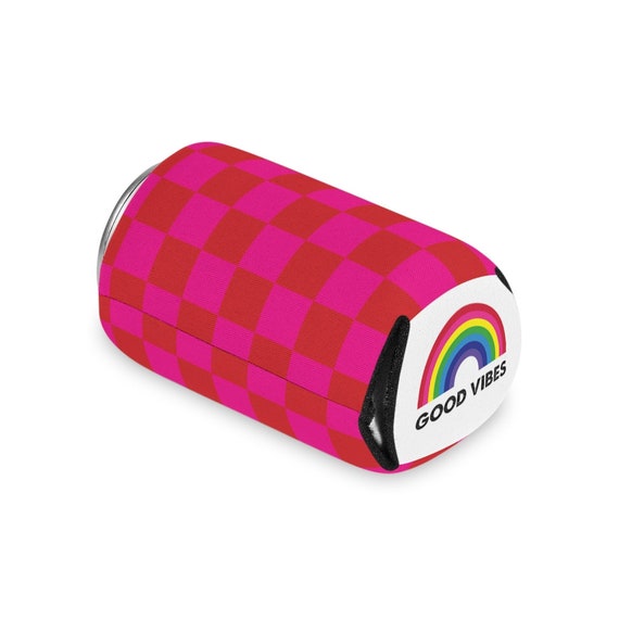 Can Cooler - Red and Pink Checkered Collection - Fun in the Sun at the Beach or By the Pool