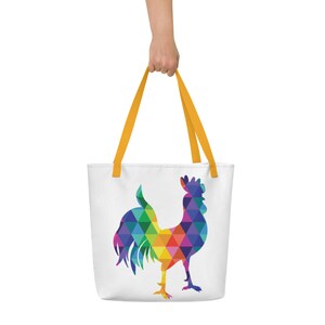 Tote Bag Colors Of The Rainbow The Rockin' Rooster Beach Bag Rainbow Rooster Gift 16 x 20 image 2