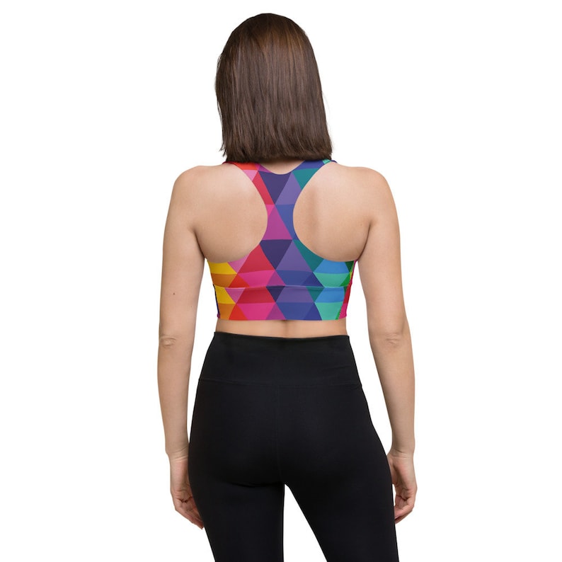 Colorful Triangles Longline Sports Bra Geometric Top for Etsy New Zealand