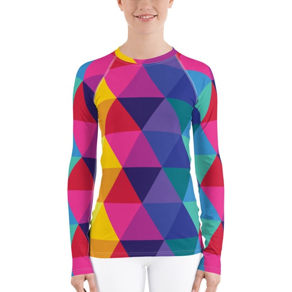 Women's Rash Guard - Rainbow Geometric Pattern Shirt - Multicolored Top