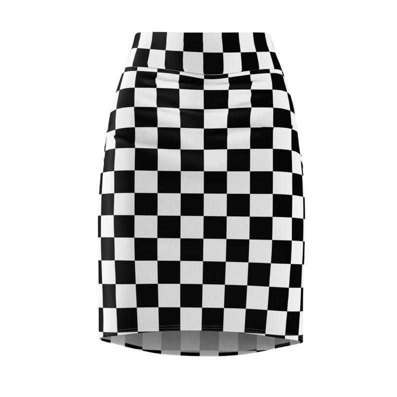 Women's Pencil Skirt Black and White Checkered Collection Fun Fashion for Everyone Trendy Design Square image 1