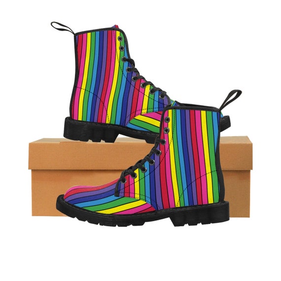 The Vivid Collection: Rainbow Striped Women's Boots with Black Lines
