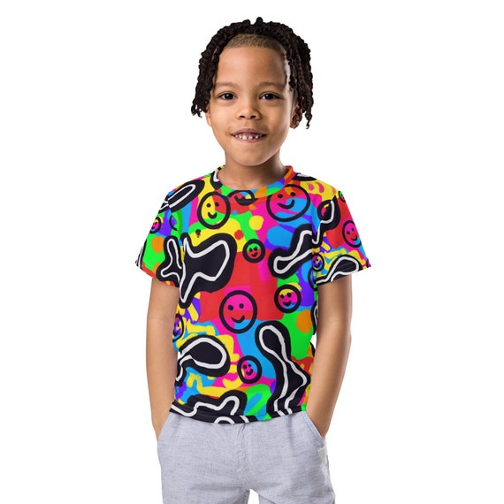 Smiley Face Rainbow Happy to Be Me Kids crew neck t-shirt