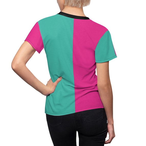 Turquoise and Pink Two Toned Women's Tee - Color Block Shirt