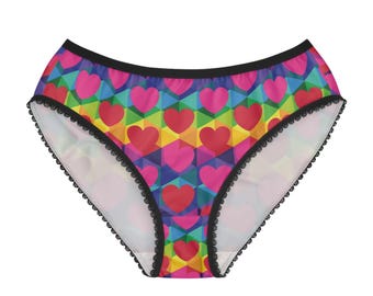 Rainbow Heart Pattern Briefs | Colorful Heart Print Underwear - Red Hearts with Rainbows - Gifts for Girlfriend