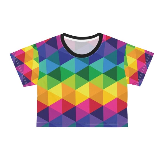 Crop Tee - Multi Colored Geo Collection - Fun for Everyone - Rainbow Colors - Festival Clothes