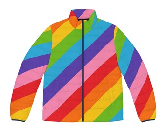 Men's Rainbow Striped Puffer Jacket