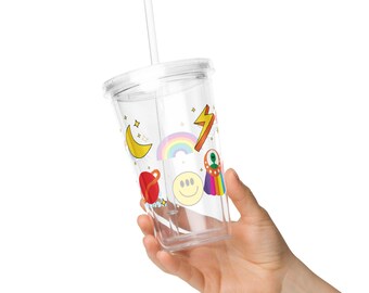 Being Weird Is Beautiful Tumbler with Straw | Rainbow Retro Iced Coffee Cup | Colorful Reusable Travel Cup | Quirky Aesthetic Drinkware