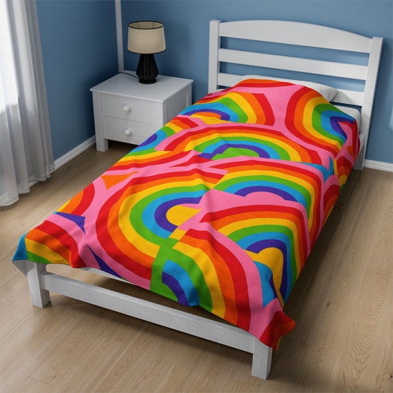 Rainbow Velveteen Plush Blanket - Three Sizes