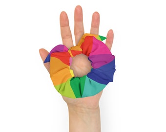 Rainbow Geometric Scrunchie – Multicolor Hair Tie with Removable Bow – Cute Hair Accessory for Women & Girls – Gifts - Hair Accessories