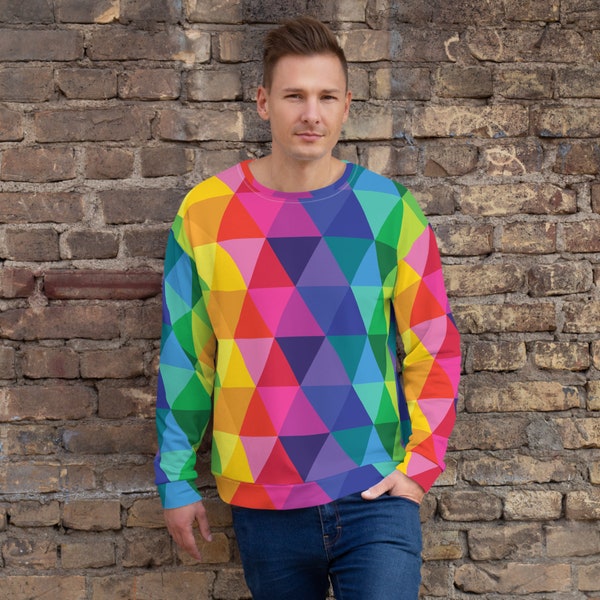 Das Einhorn Sweatshirt! Es ist ein buntes Regenbogen Unisex Sweatshirt mit geometrischen multicolor Designs Dieses Pullover Shirt ist ein Kleidung sgift