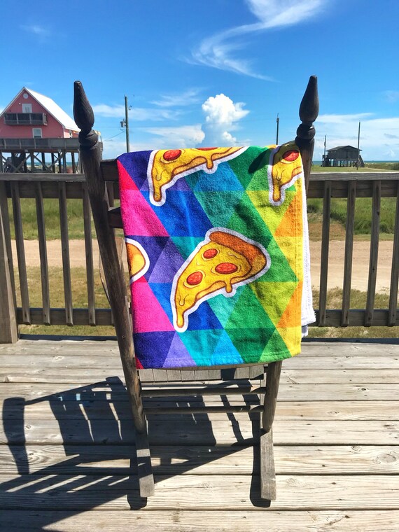 Colorful Pizza Towel for the Pool or Beach Gift for Birthday Rainbow Towel