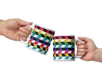 Geometric Rainbow Zig Zag Mug — Colorful Modern Ceramic Coffee Cup | Gift for Office, Kitchen, Tea & Coffee Lovers