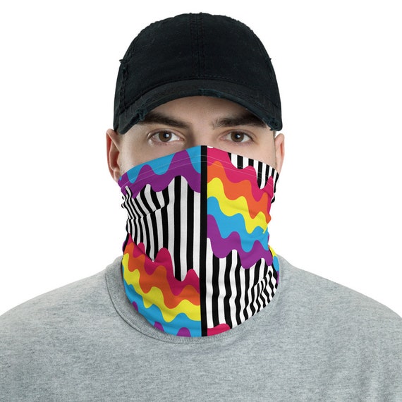 The Oh So Wavy Collection: Neck gaiter - Face Mask Covering - Colorful Wavy Striped Pattern - Block Wind and Sun - Lightweight for Fishing