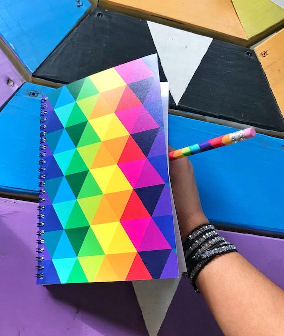 Spiral Notebook Ruled Line Colorful Geometric Journal for Writing or Taking Notes Rainbow Book Gift for School
