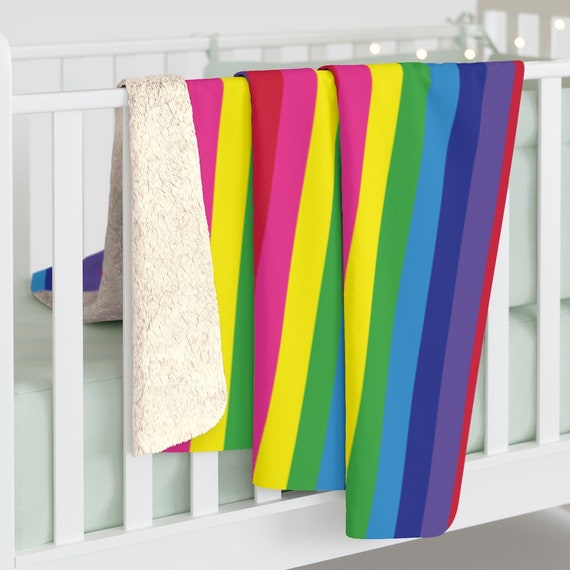 The Vivid Collection: Rainbow Striped Sherpa Fleece Blanket - Cozy Plush Blanket 50" x 60" - Rainbow Throw Blanket