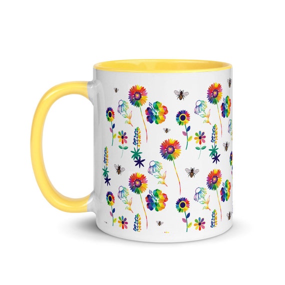 The Floral Collection Mug with Color Inside and a Bee