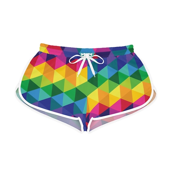 Women's Relaxed Shorts - Multi Colored Geo Collection - Fun for Everyone - Summertime Beach Wear - Rainbow Colors