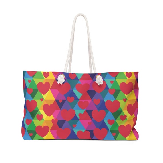 Colorful Rainbow Hearts Weekender Bag