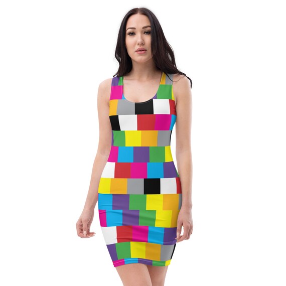 Dress - Multi Colored Pixel Block Collection - Fun for Everyone - Summertime Wear - Trendy Fashion