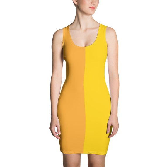 Cute Mustard Yellow Two Toned Dress - Color Block Dress