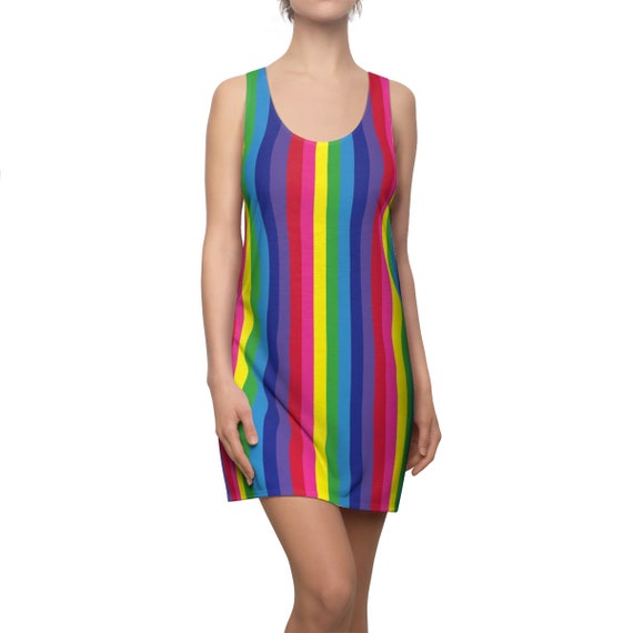 The Vivid Collection: Rainbow Striped Women's Cut & Sew Racerback Dress