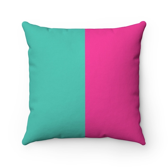 Turquoise and Pink Two Toned Square Pillow - Color Block Pillow