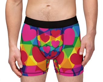 Rainbow Heart Pattern Boxers | Colorful All-Over Print - Red Hearts over Rainbows - Gifts for Boyfriend