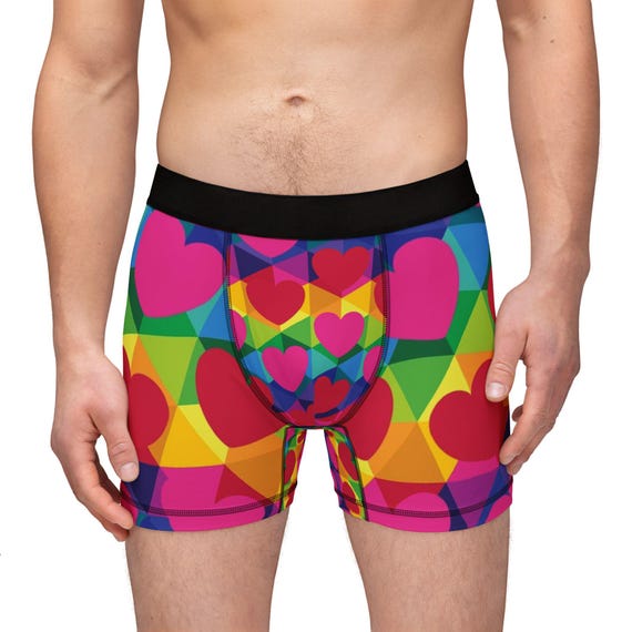 Rainbow Heart Pattern Boxers | Colorful All-Over Print - Red Hearts over Rainbows - Gifts for Boyfriend