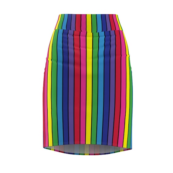 The Vivid Collection: Rainbow Striped Women's Pencil Skirt