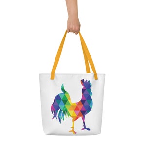 Tote Bag Colors Of The Rainbow The Rockin' Rooster Beach Bag Rainbow Rooster Gift 16 x 20 image 1