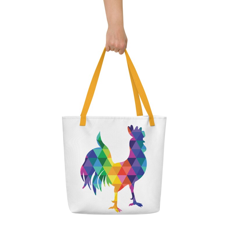 Tote Bag Colors Of The Rainbow The Rockin' Rooster Beach Bag Rainbow Rooster Gift 16 x 20 image 1