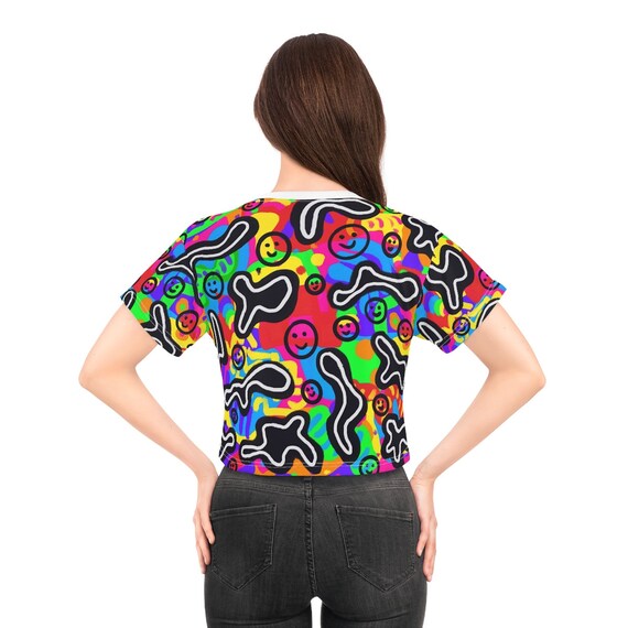 Smiley Face Rainbow Happy to Be Me Crop Tee